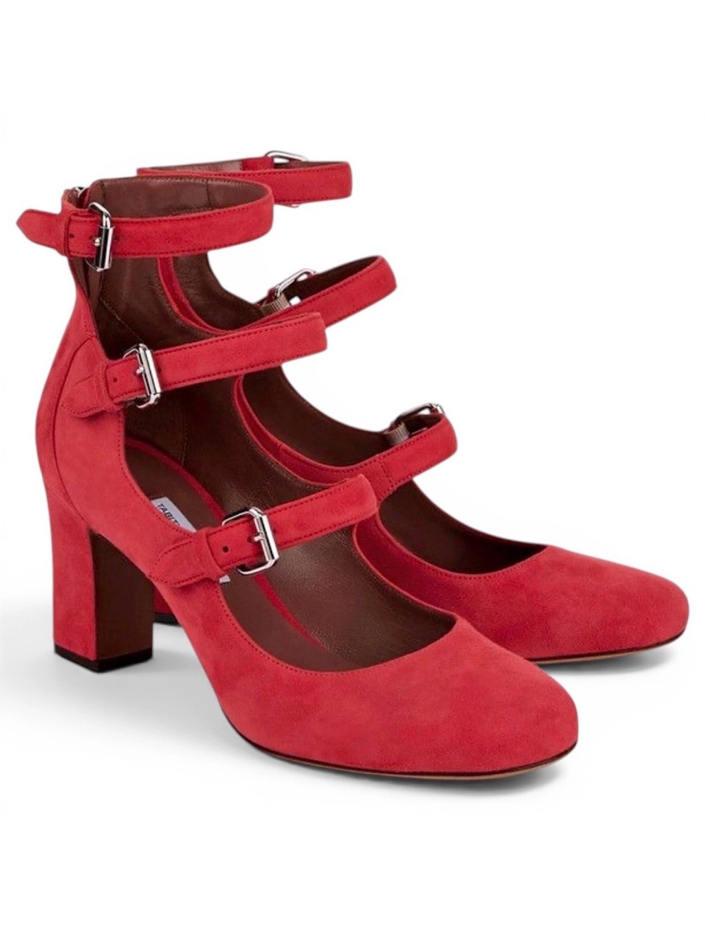 ❤️ Tabitha Simmons Red Suede Multi-Strap Ginger Pumps